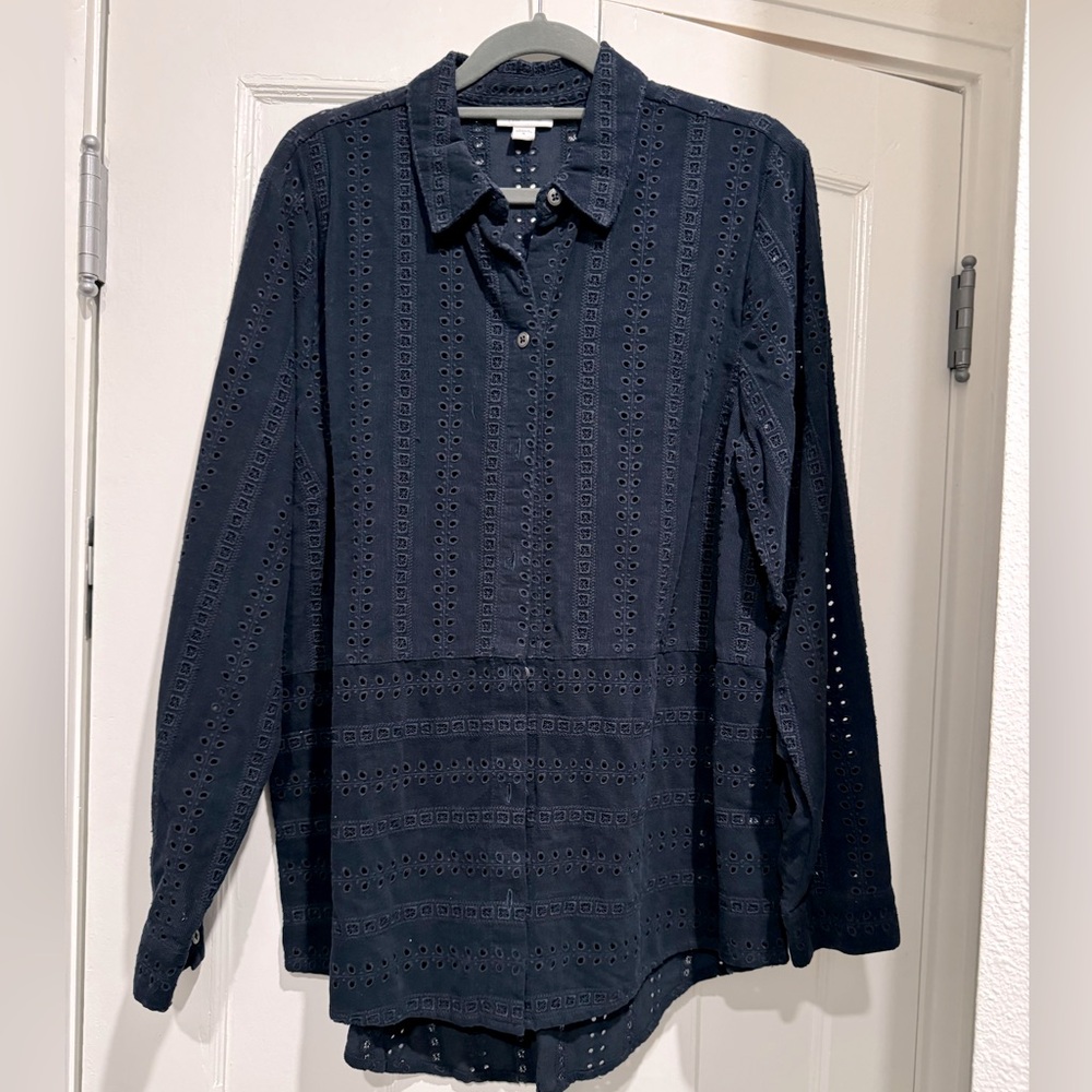 Dark Navy, Lacy-Look, Button-Down by J Jill